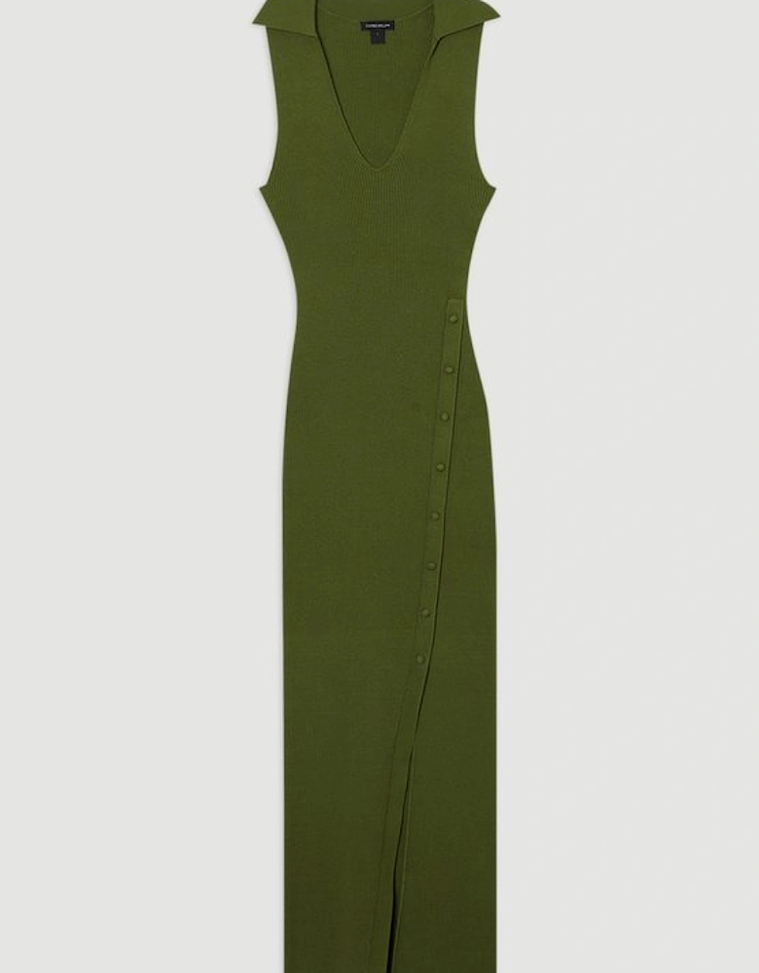 Rib Knit Collared Dress With Button Detail
