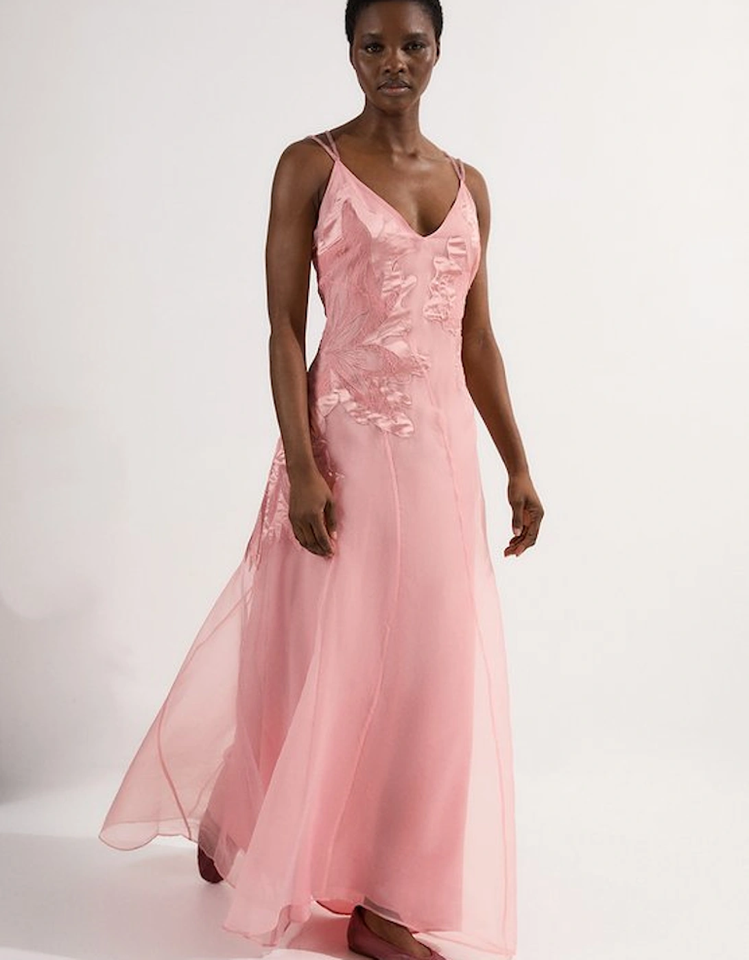 Satin Applique Woven Maxi Dress, 5 of 4