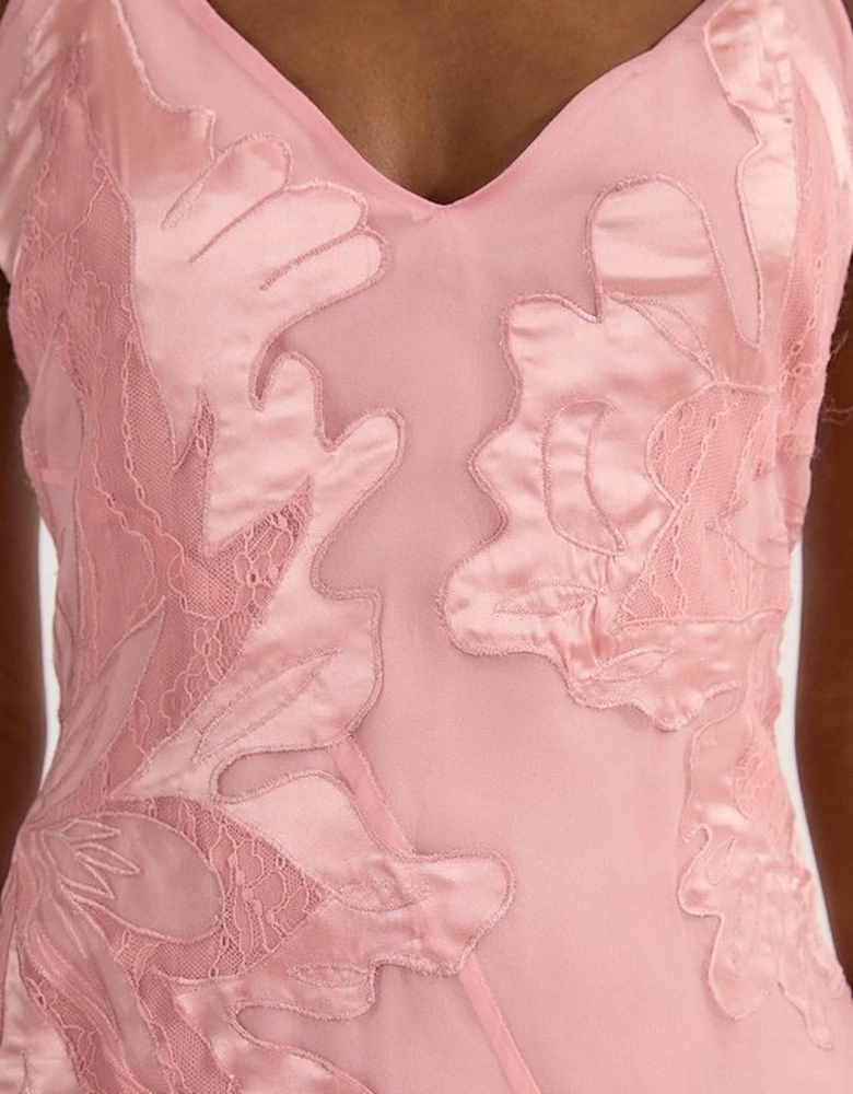 Satin Applique Woven Maxi Dress