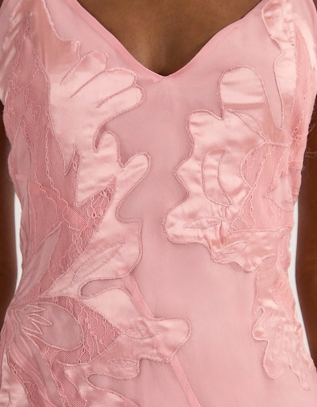Satin Applique Woven Maxi Dress