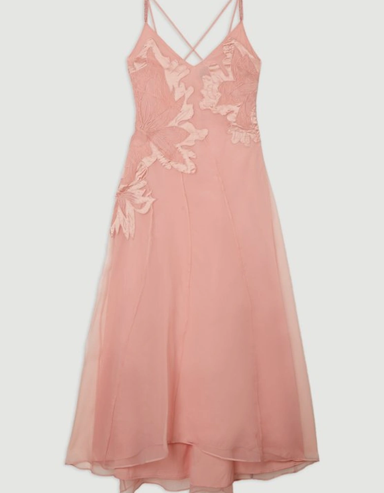 Satin Applique Woven Maxi Dress