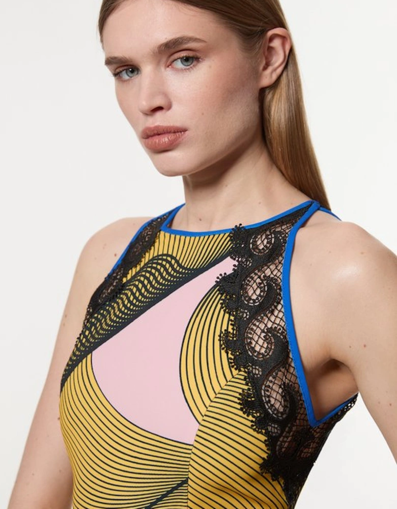 Amelia Graham Printed Cady Lace Detail Woven Midi Dress