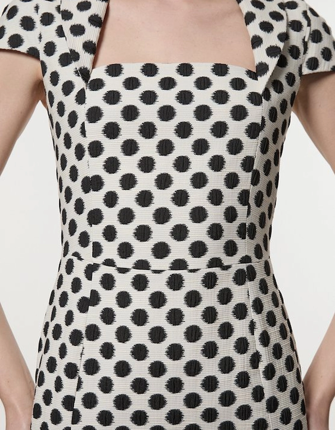 Spot Jacquard Square Neck Tailored Pencil Midi Dress
