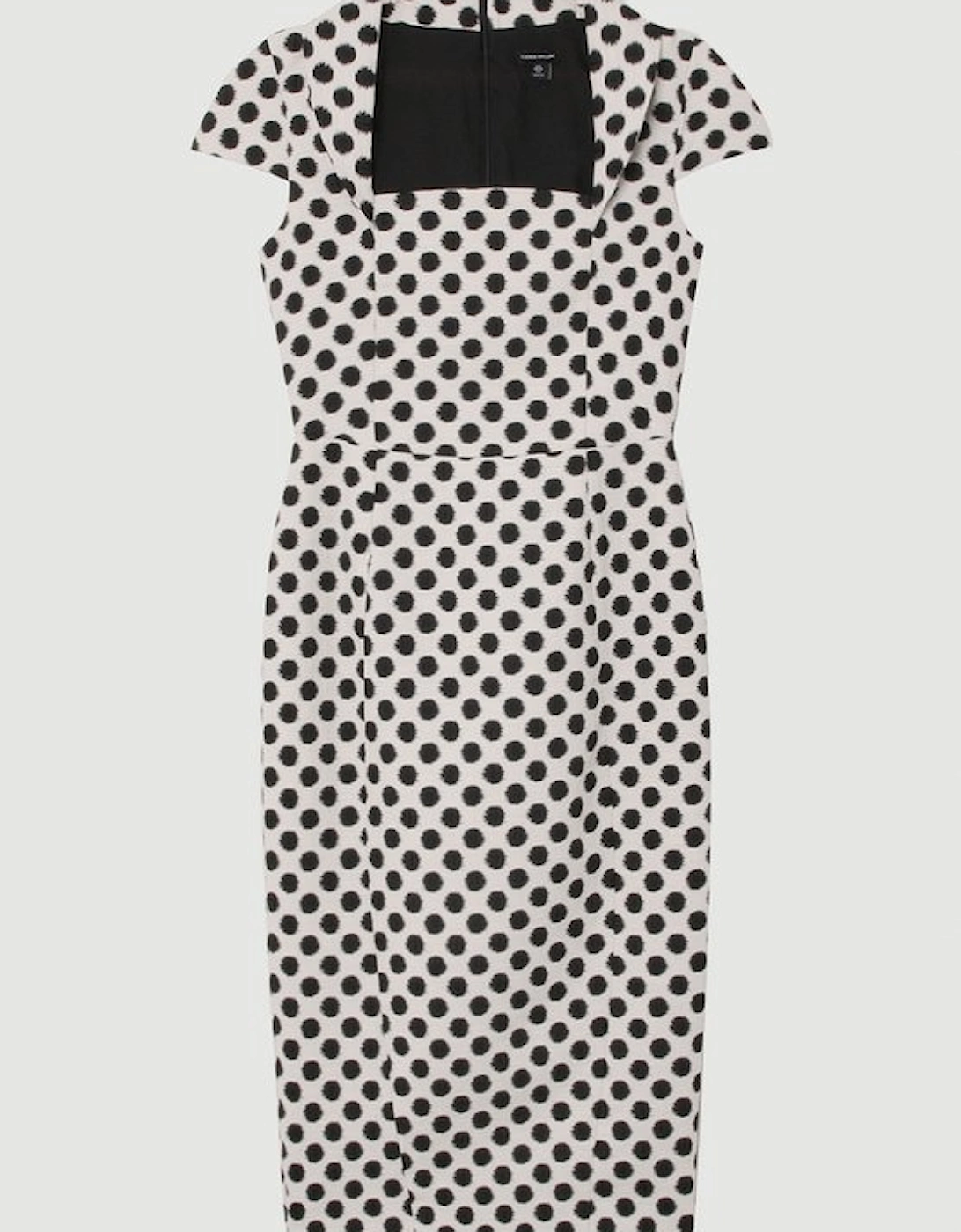 Spot Jacquard Square Neck Tailored Pencil Midi Dress