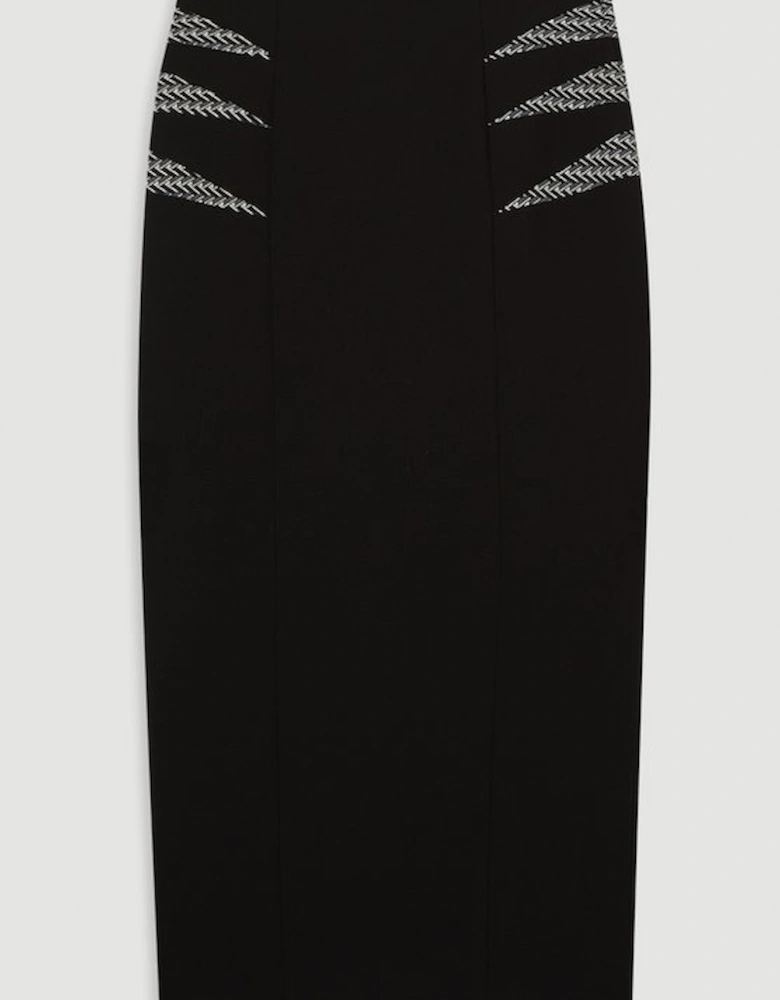Compact Stretch Jacquard Insert Midi Pencil Skirt