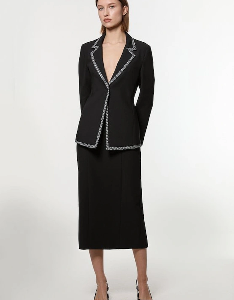 Compact Stretch Jacquard Insert Midi Pencil Skirt