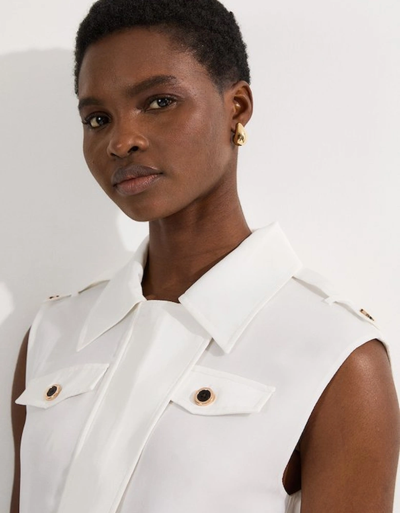 Viscose Georgette Woven Trench Sleeveless Midi Dress