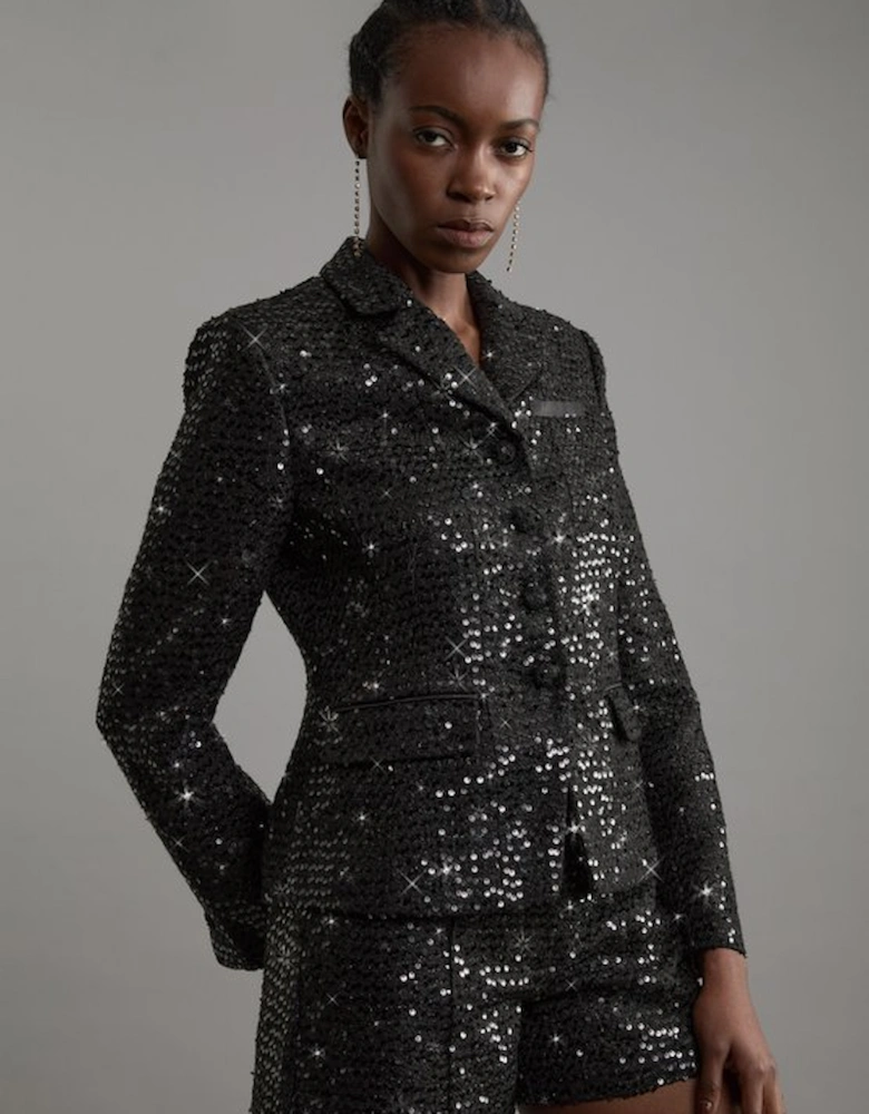Sequin Tweed Tailored Shorts