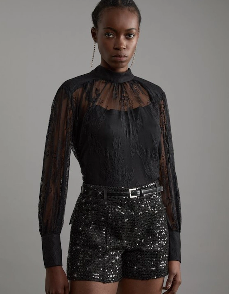 Sequin Tweed Tailored Shorts