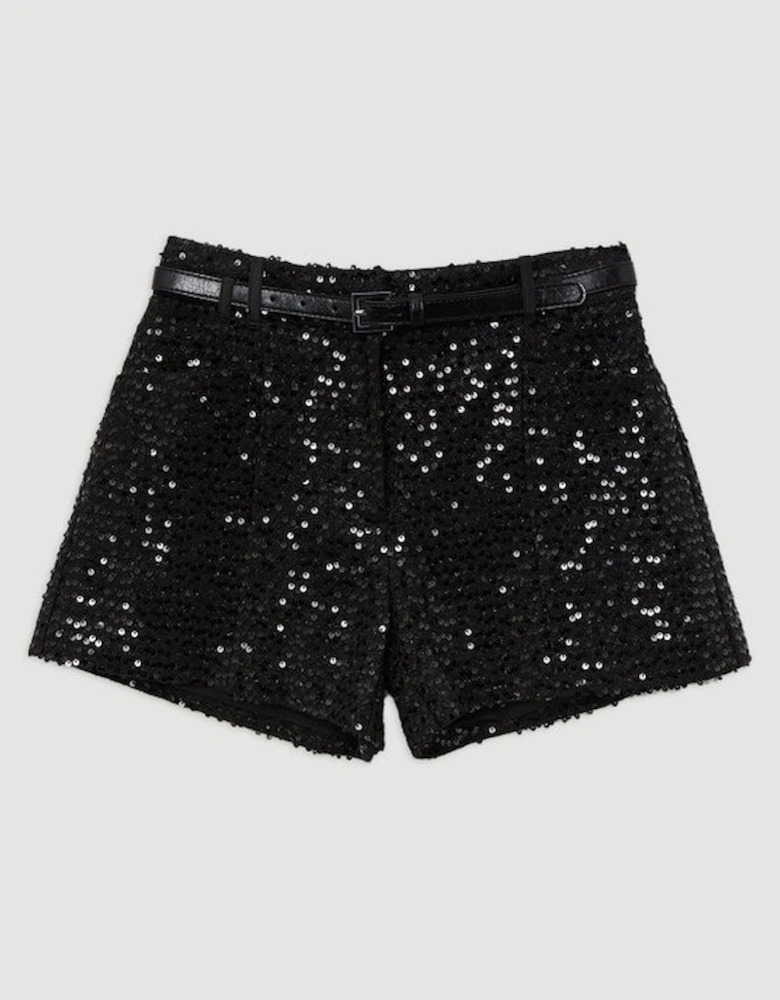 Sequin Tweed Tailored Shorts