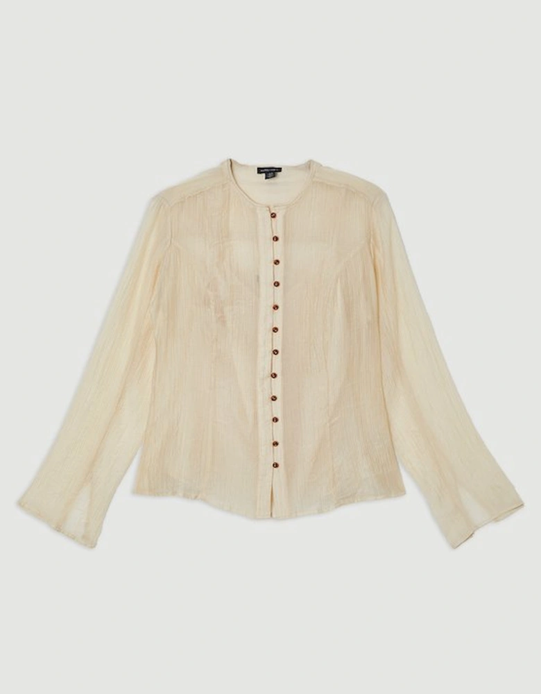 Crinkle Georgette Button Detail Woven Blouse