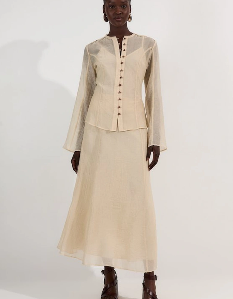 Crinkle Georgette Button Detail Woven Blouse