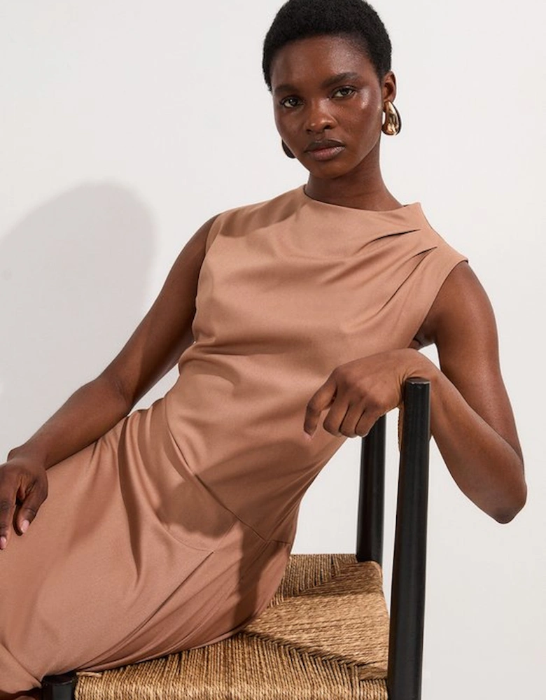 Tall Tailored Drapey Bodice Asymmetric Midi Dress