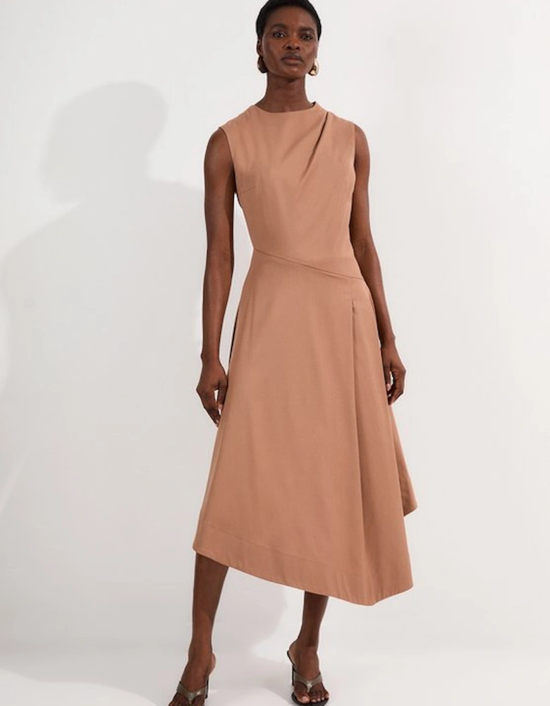 Tall Tailored Drapey Bodice Asymmetric Midi Dress