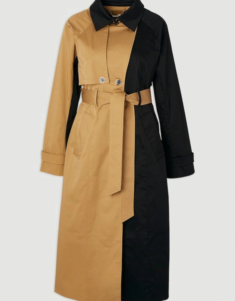 Plus Size Colour Block Belted Tailored Trench Coat