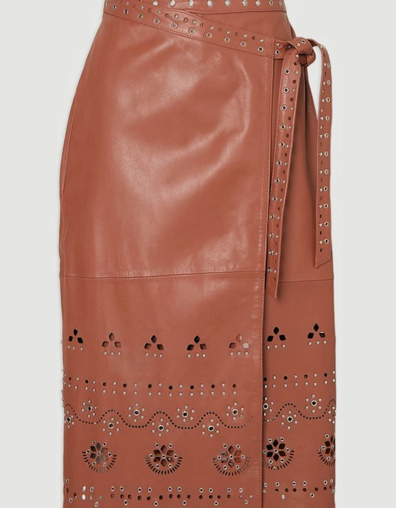Leather Cut Work & Studded Wrap Pencil Skirt