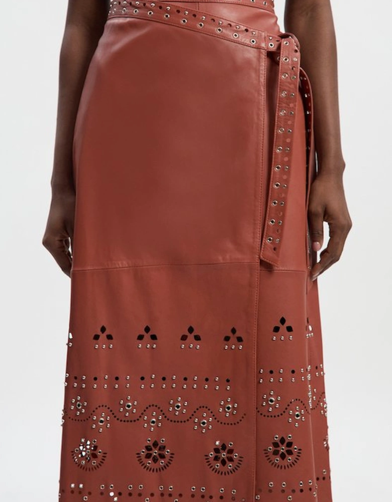 Leather Cut Work & Studded Wrap Pencil Skirt