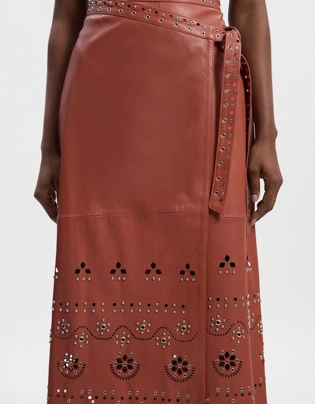 Leather Cut Work & Studded Wrap Pencil Skirt
