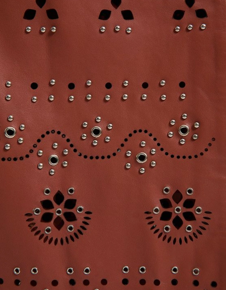 Leather Cut Work & Studded Wrap Pencil Skirt
