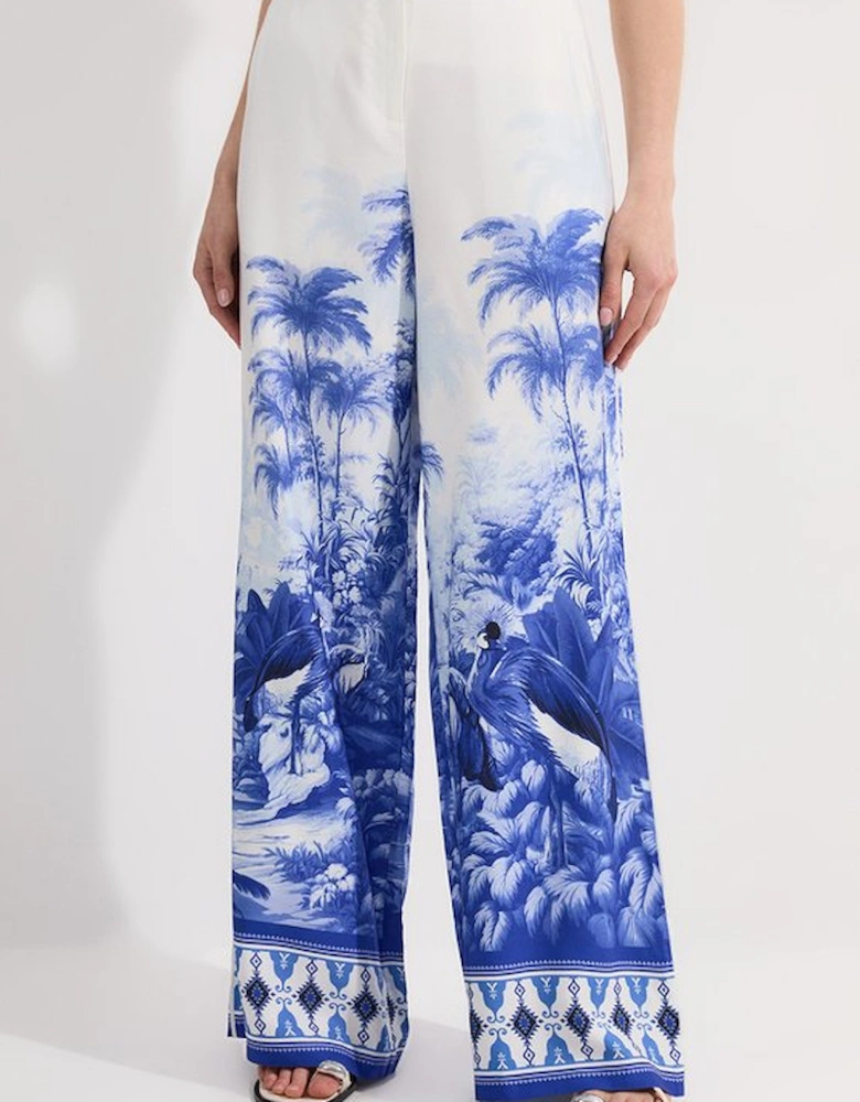 Viscose Linen Scenic Print With Top Stitch Woven Trouser