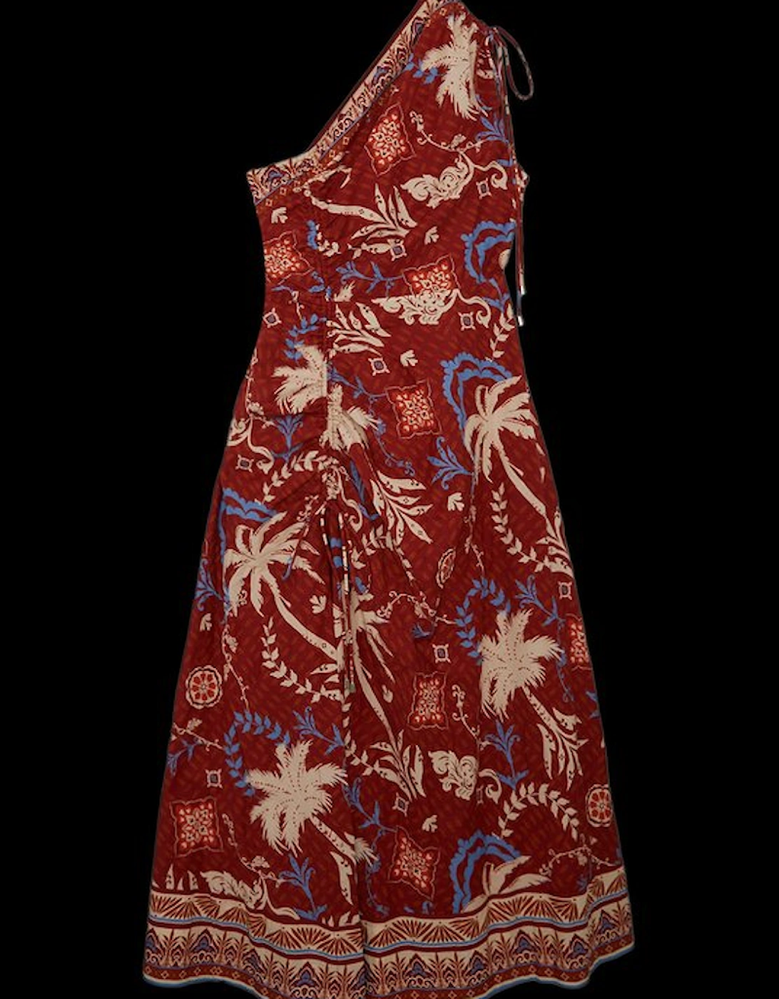 Printed Cotton Voile One Shoulder Midi Beach Dress