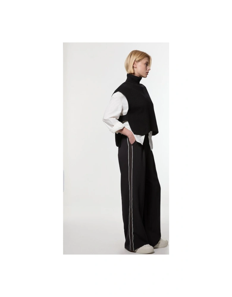 Tall Soft Tailored Contrast Tipped Wide Leg Trouser