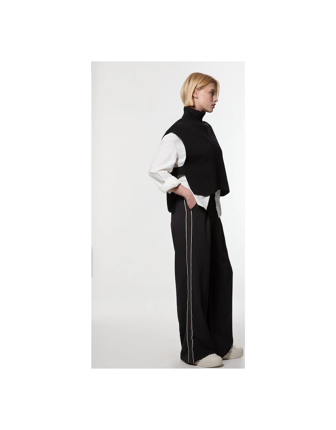 Tall Soft Tailored Contrast Tipped Wide Leg Trouser, 4 of 3