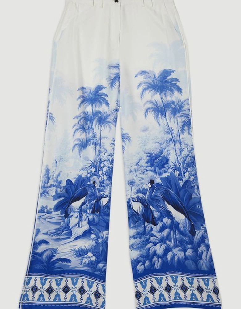 Viscose Linen Scenic Print With Top Stitch Woven Trouser