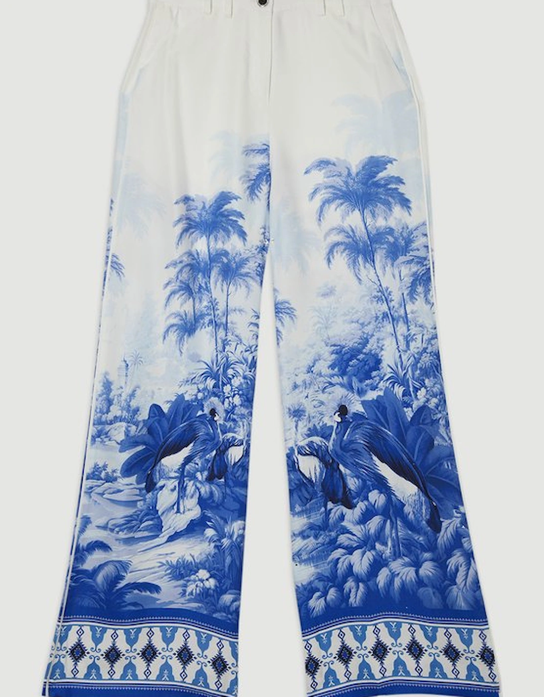 Viscose Linen Scenic Print With Top Stitch Woven Trouser
