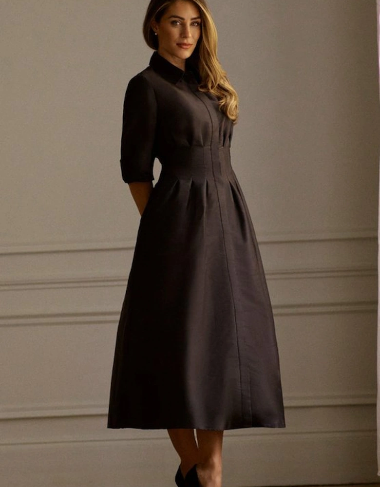 Lydia Millen Tailored Taffeta Darted Waist Midi Dress