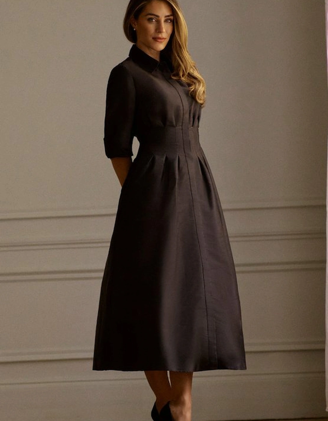 Lydia Millen Tailored Taffeta Darted Waist Midi Dress, 2 of 1