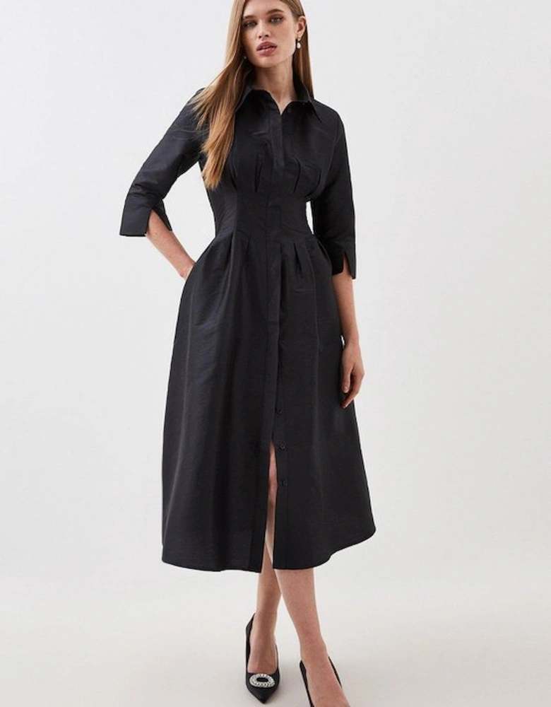 Tailored Taffeta Darted Waist Midi Dress
