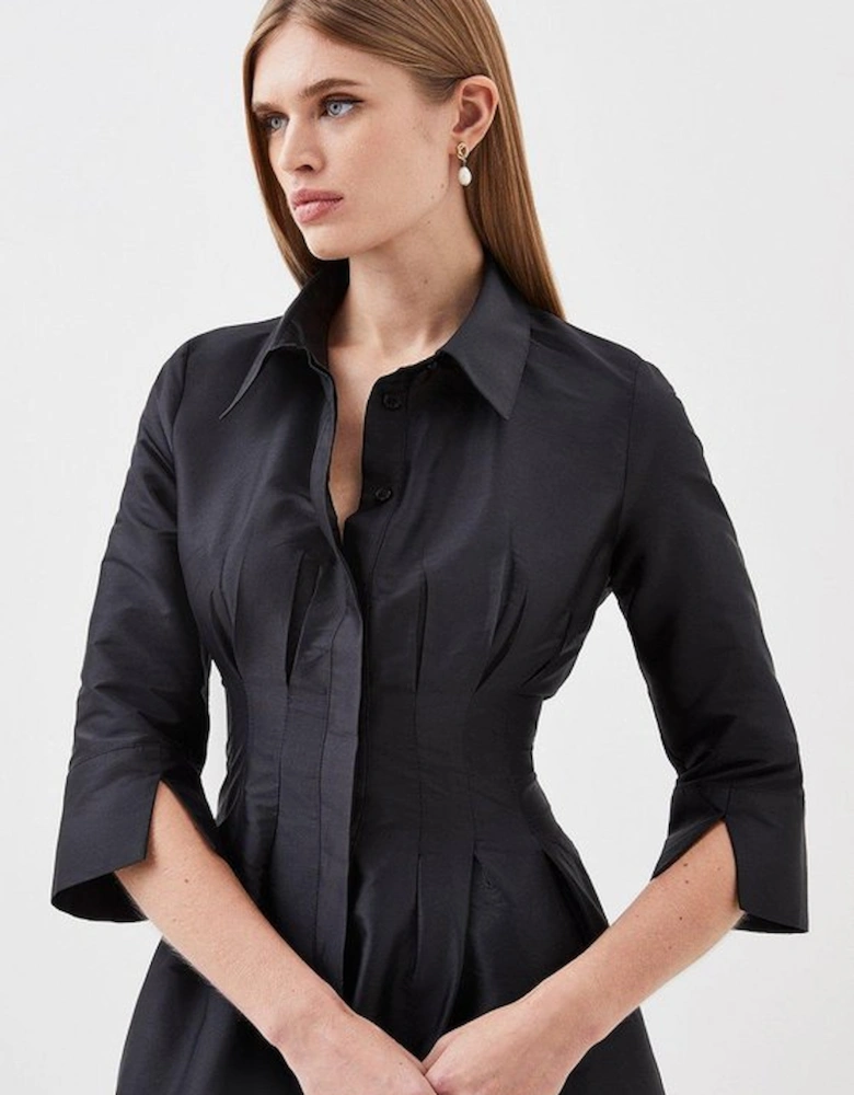 Tailored Taffeta Darted Waist Midi Dress