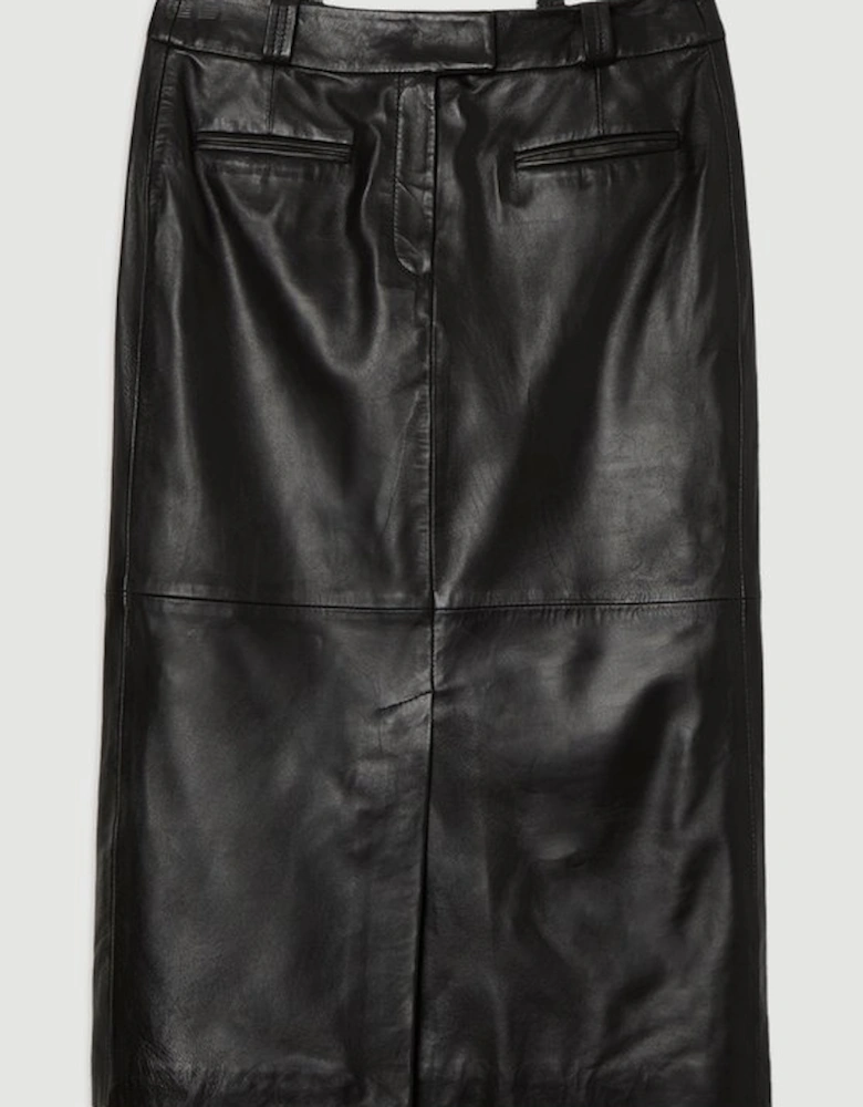 Leather Tailored Pencil Midi Skirt