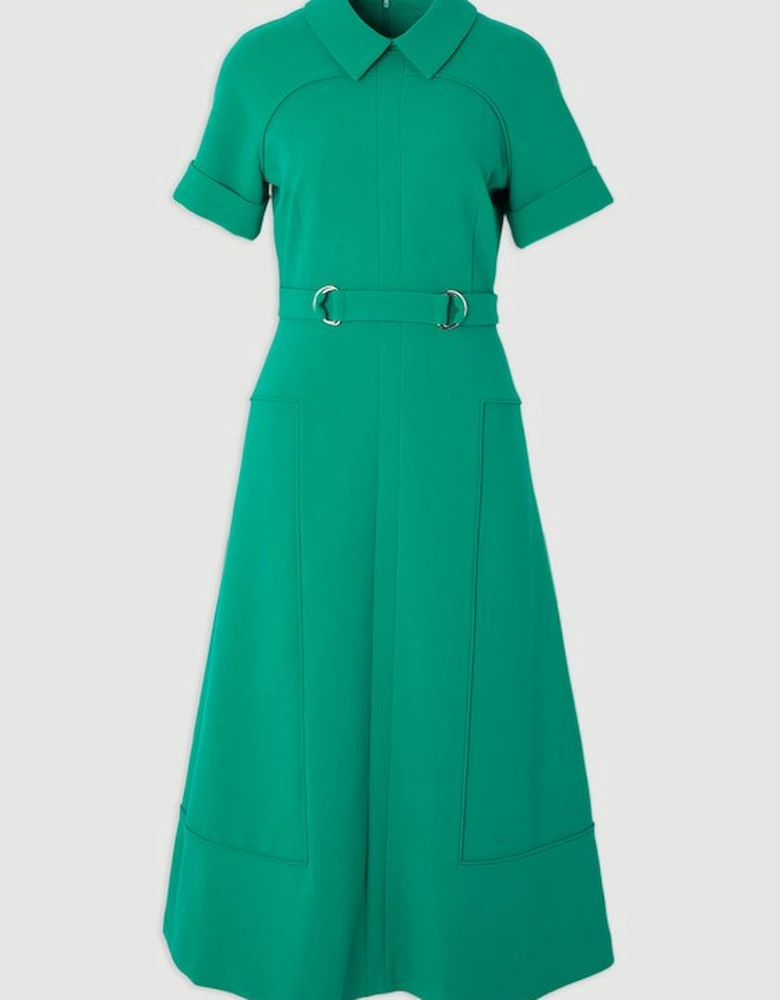 Compact Stretch Tab Detail Full Skirted Midi Dress