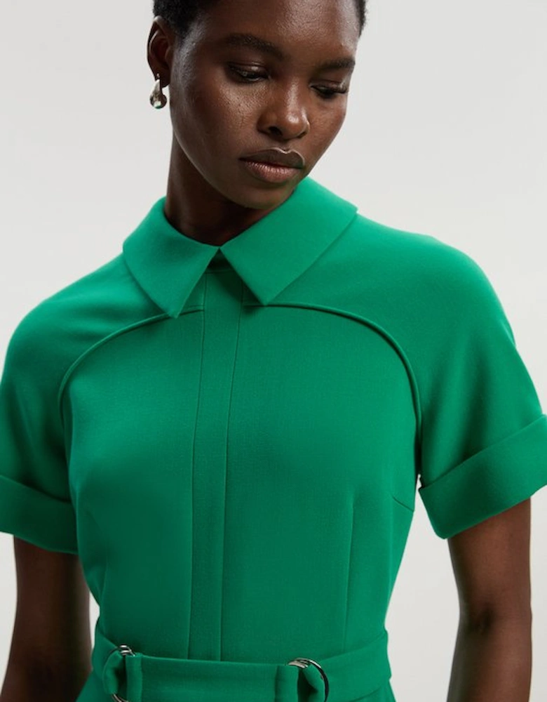 Compact Stretch Tab Detail Full Skirted Midi Dress