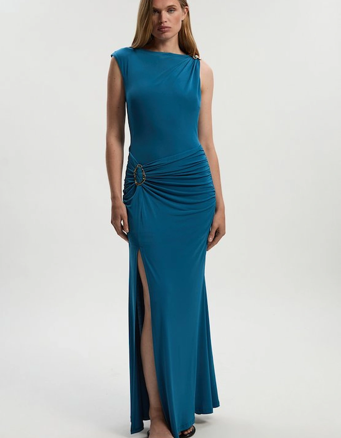 Drapey Crepe Trim Detail Ruched Maxi Dress, 5 of 4