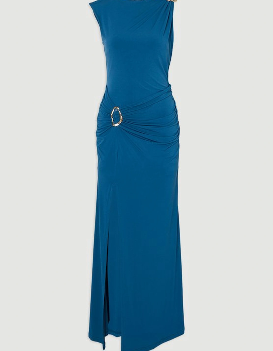 Drapey Crepe Trim Detail Ruched Maxi Dress