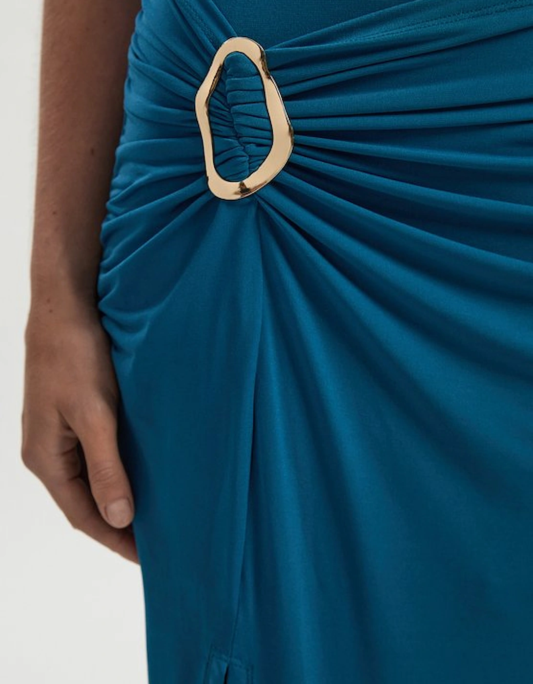 Drapey Crepe Trim Detail Ruched Maxi Dress