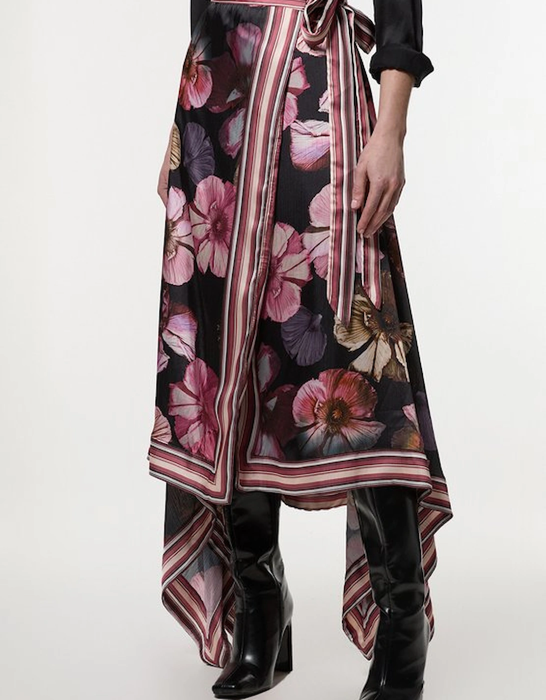 Petite Floral Border Print Woven Wrap Midi Skirt