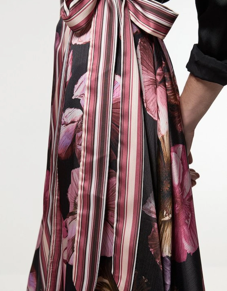 Petite Floral Border Print Woven Wrap Midi Skirt