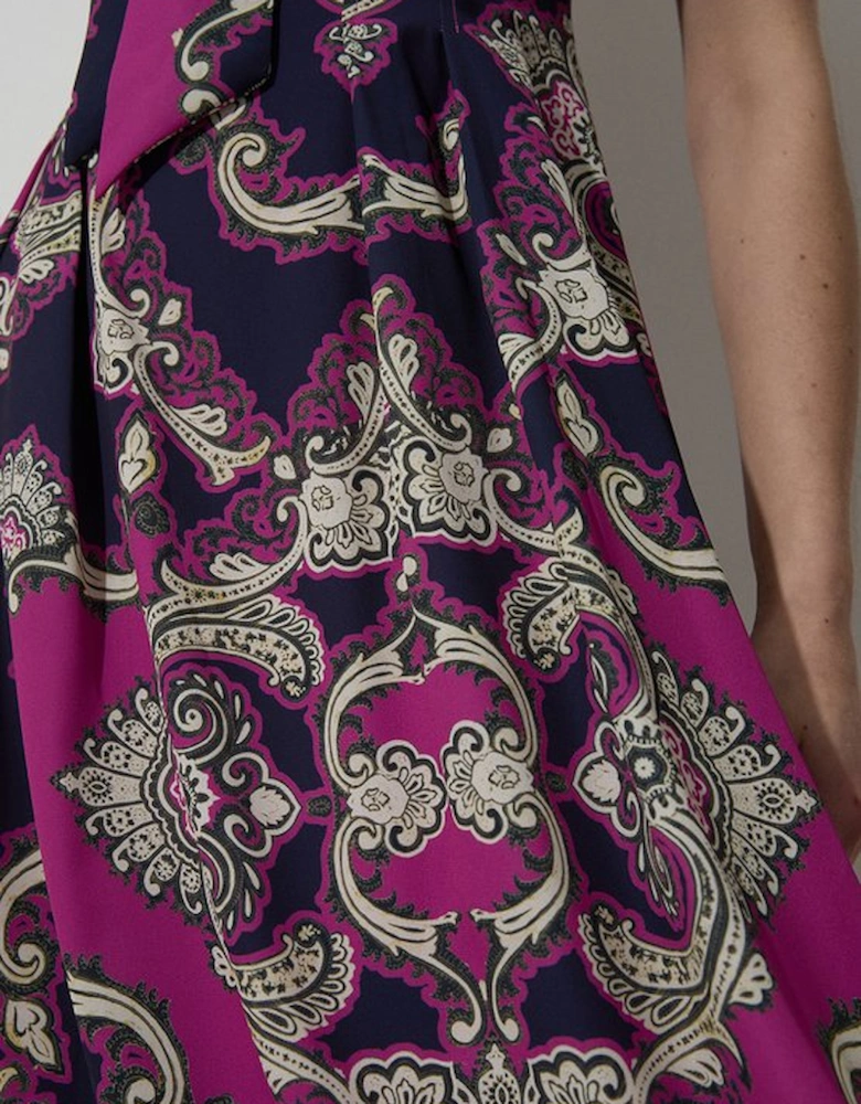 Tall Tile Print Georgette Woven Sleeveless Pleated Maxi Dress