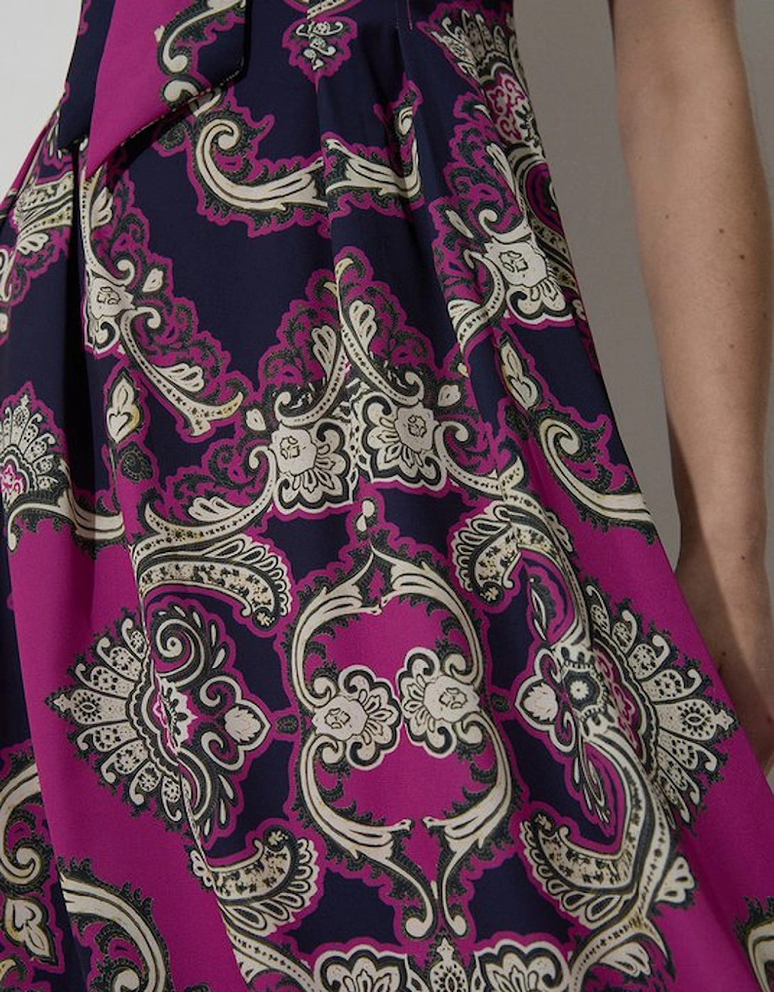 Tall Tile Print Georgette Woven Sleeveless Pleated Maxi Dress