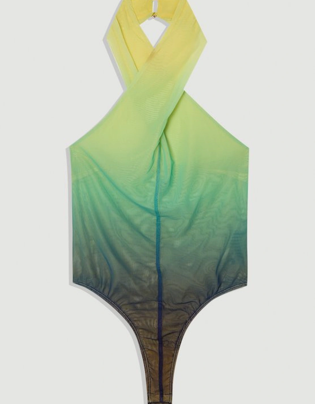 Sunset Ombre Mesh Cross Halter Jersey Bodysuit
