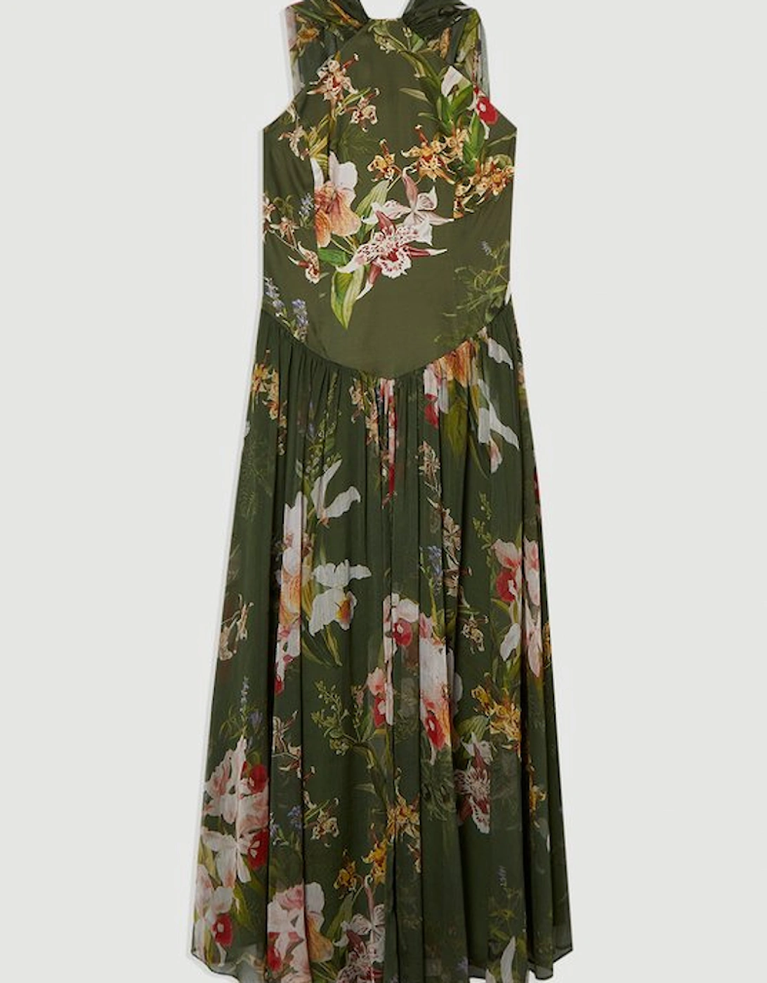 Garden Floral Viscose Georgette Satin Mix Slip Maxi Dress