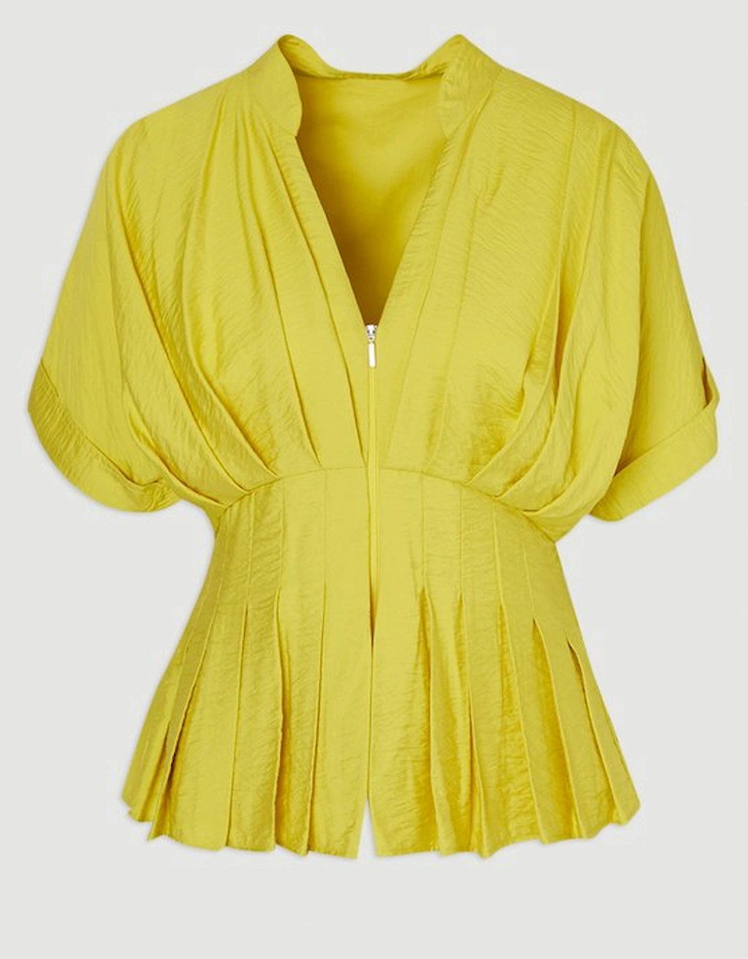 Pleated Neck Tie Detail Woven Short Sleeve Shirt