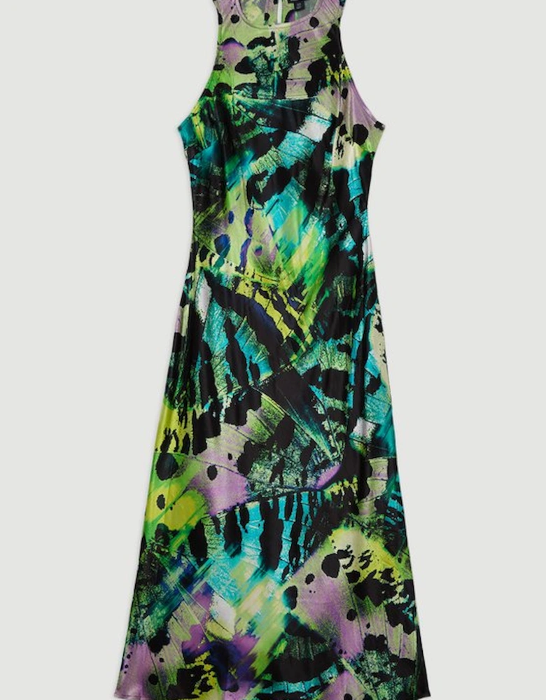 Butterfly Viscose Satin Maxi Dress