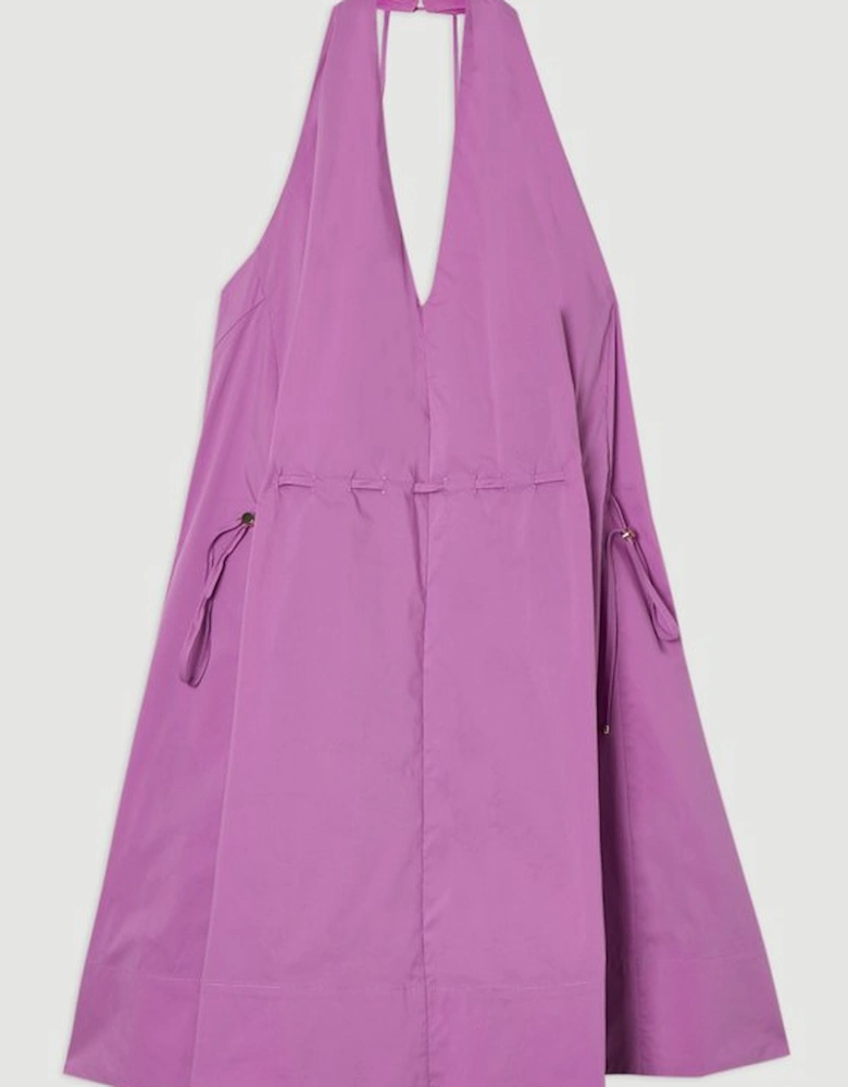 Cotton Ruched Waist Woven Mini Dress