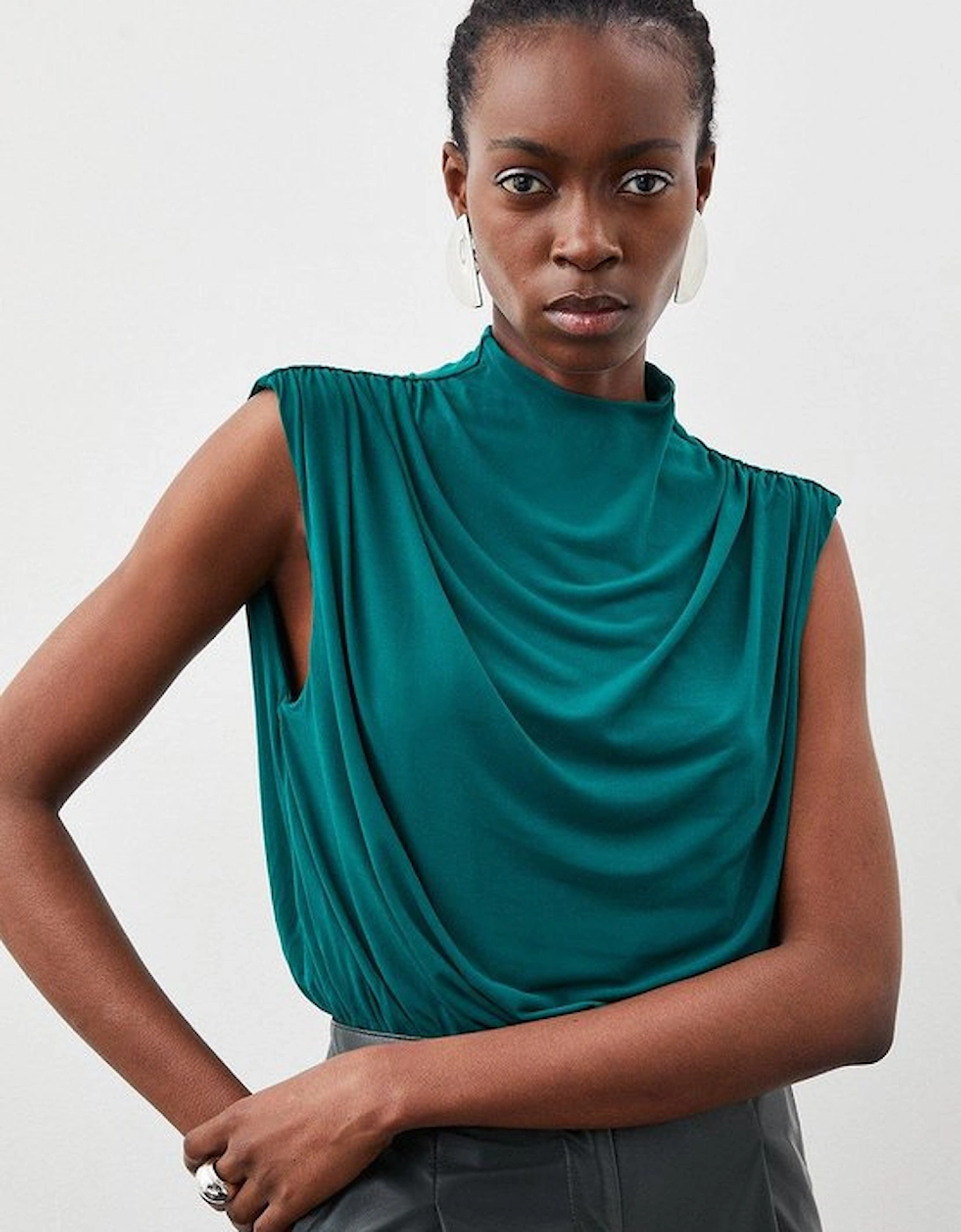 Jersey Crepe High Neck Ruched Bodysuit, 5 of 4