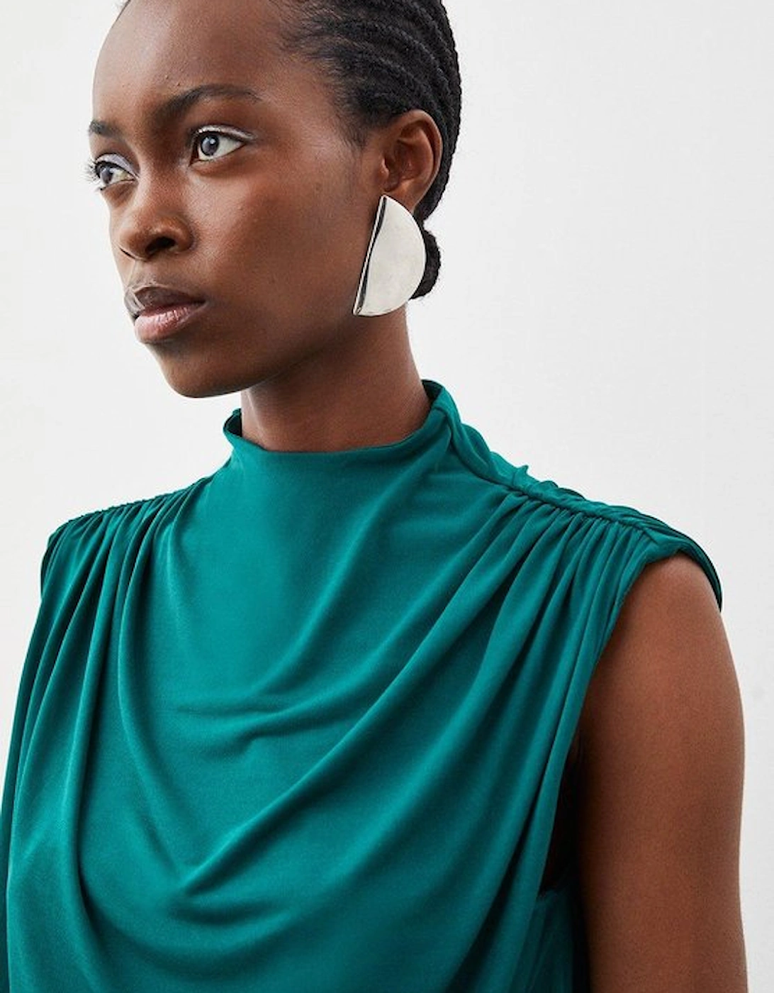Jersey Crepe High Neck Ruched Bodysuit